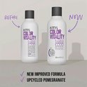 KMS Color Vitality Blonde Shampoo, nieuwe formule met granaatappel. Vergelijking vóór en na.