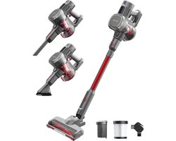 Auronic Steelstofzuiger Draadloos 220W - Draadloze Stofzuiger - HEPA Filter - Zelfstaand - Op Accu - Zonder Zak - Kruimeldief - Vacuum Cleaner - Grijs/Rood