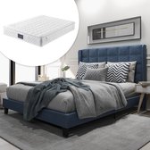 Merax Lit Double Rembourré 140x200cm avec Matras Mousse Froide 7 Zone - Lit Luxe avec Sommier à Lattes - Blauw