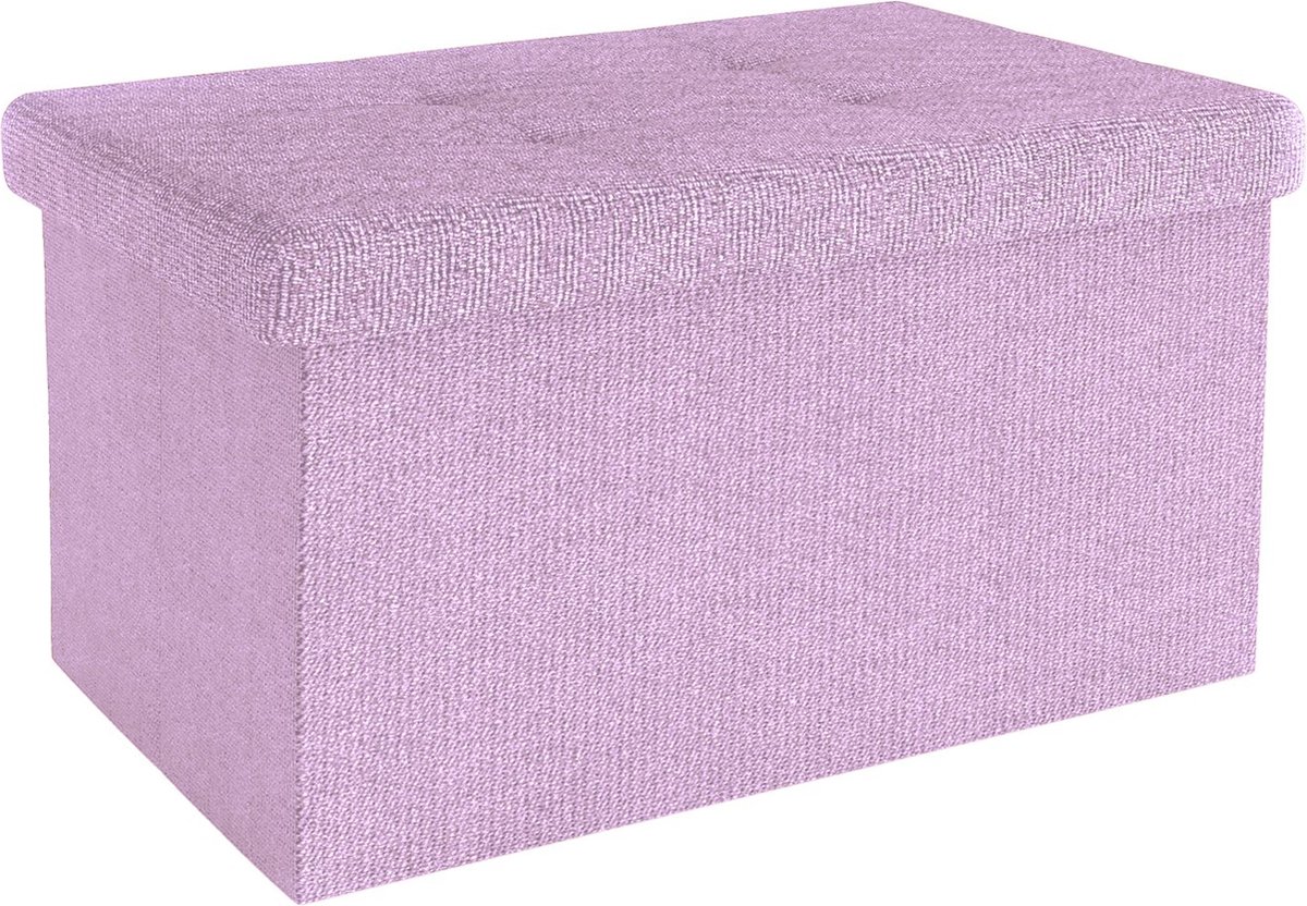 Intirilife Opvouwbare bank 49x30x30 cm in LOTUS ROSA - Zitkubus met opbergruimte en deksel van stof met holtes - Zitkubus voetensteun opbergbox kist zitkruk