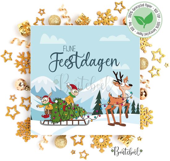 Vrolijke kerstkaart met muizen en pakjes | Kaartje2go