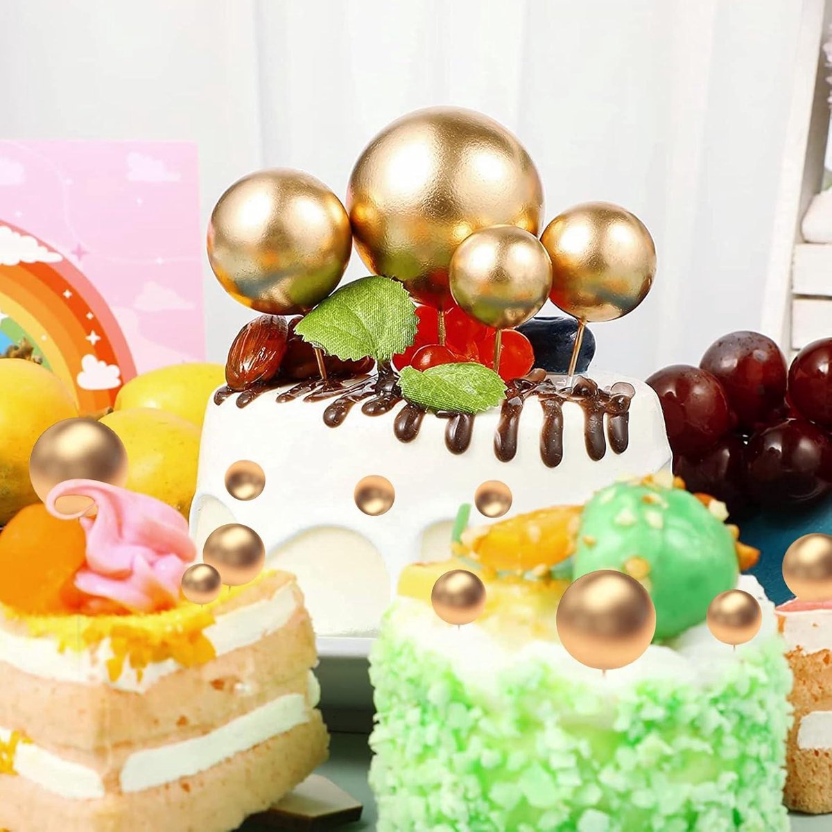 Gouden Taartdecoratie 108 Stuks Gouden Ballen Taarttoppers - 5 Maten Schuimballen Voor Cupcake En Feestdecoratie Doe Het Zelf Cake Decor