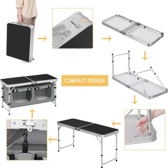 Inklapbare Tafel - Luxe Camping tafel - Picknick Tafel - Tactical Klaptafel - 120x47x69,5 cm - Vouwtafel - Outdoor - Reizen - 4 Personen - Zwart van Tactical — afbeelding 3