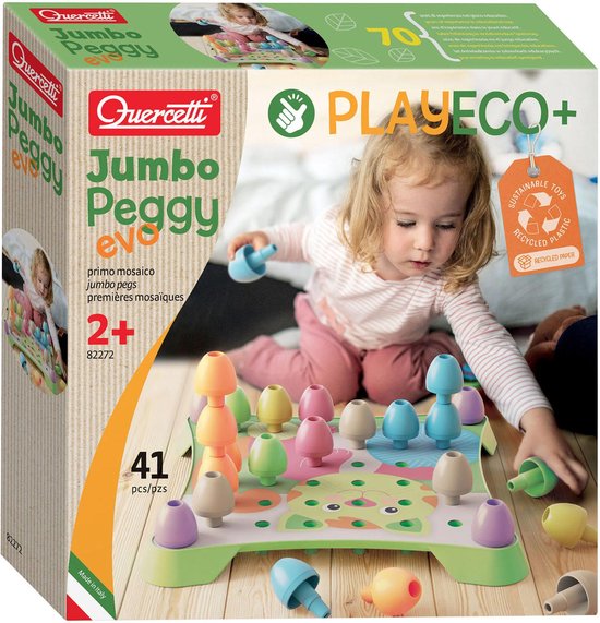 Quercetti Play Bio Jumbo Techno Construction - Set Costruzioni Bio-Plastica Con Viti, Dadi E Ruote, Gioco Educativo 100% Made In Italy, Multicolore