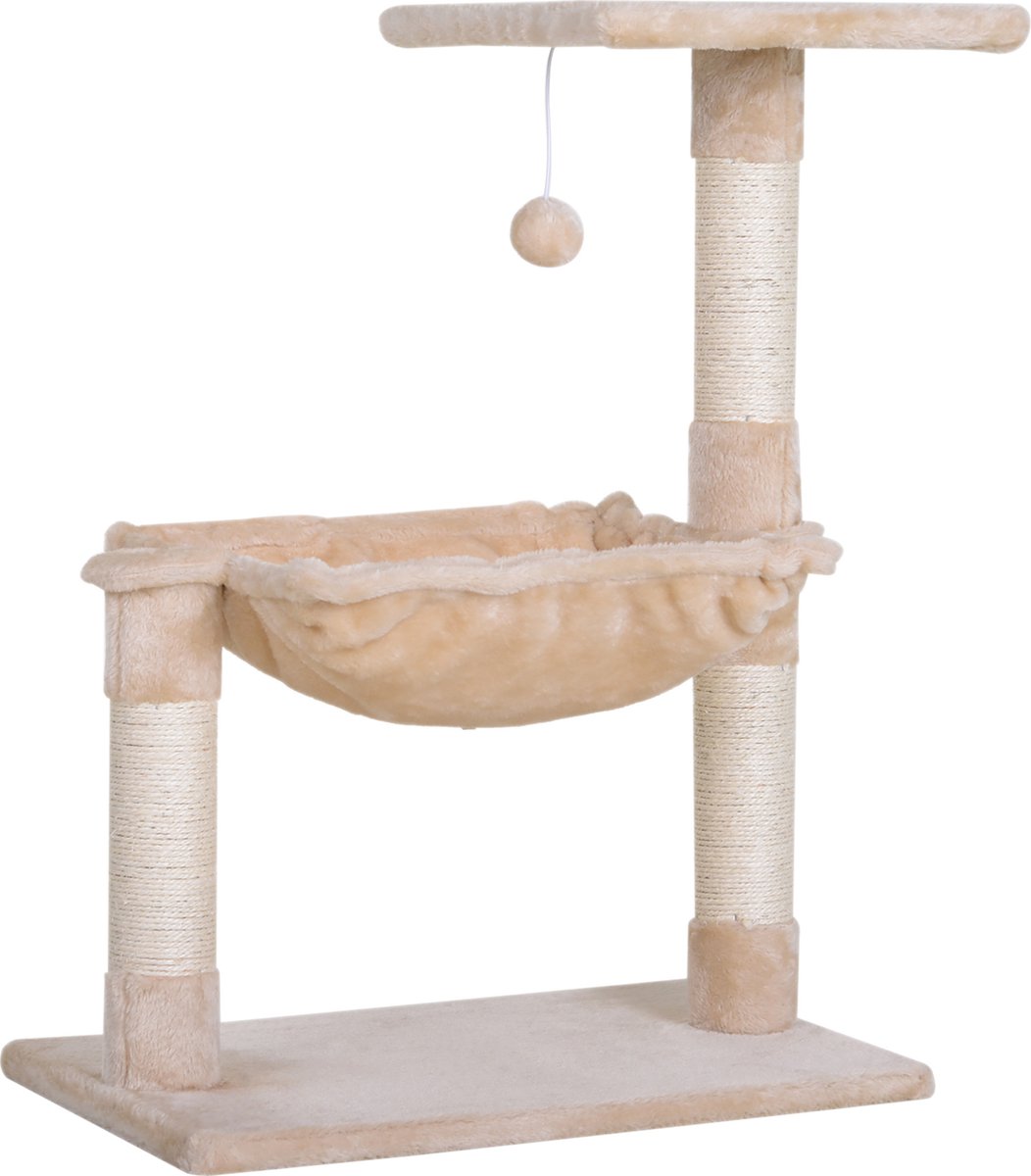 PawHut Klimboom met sisal paal kattenboom krabpaal hangmat spaanplaat D30-215-1