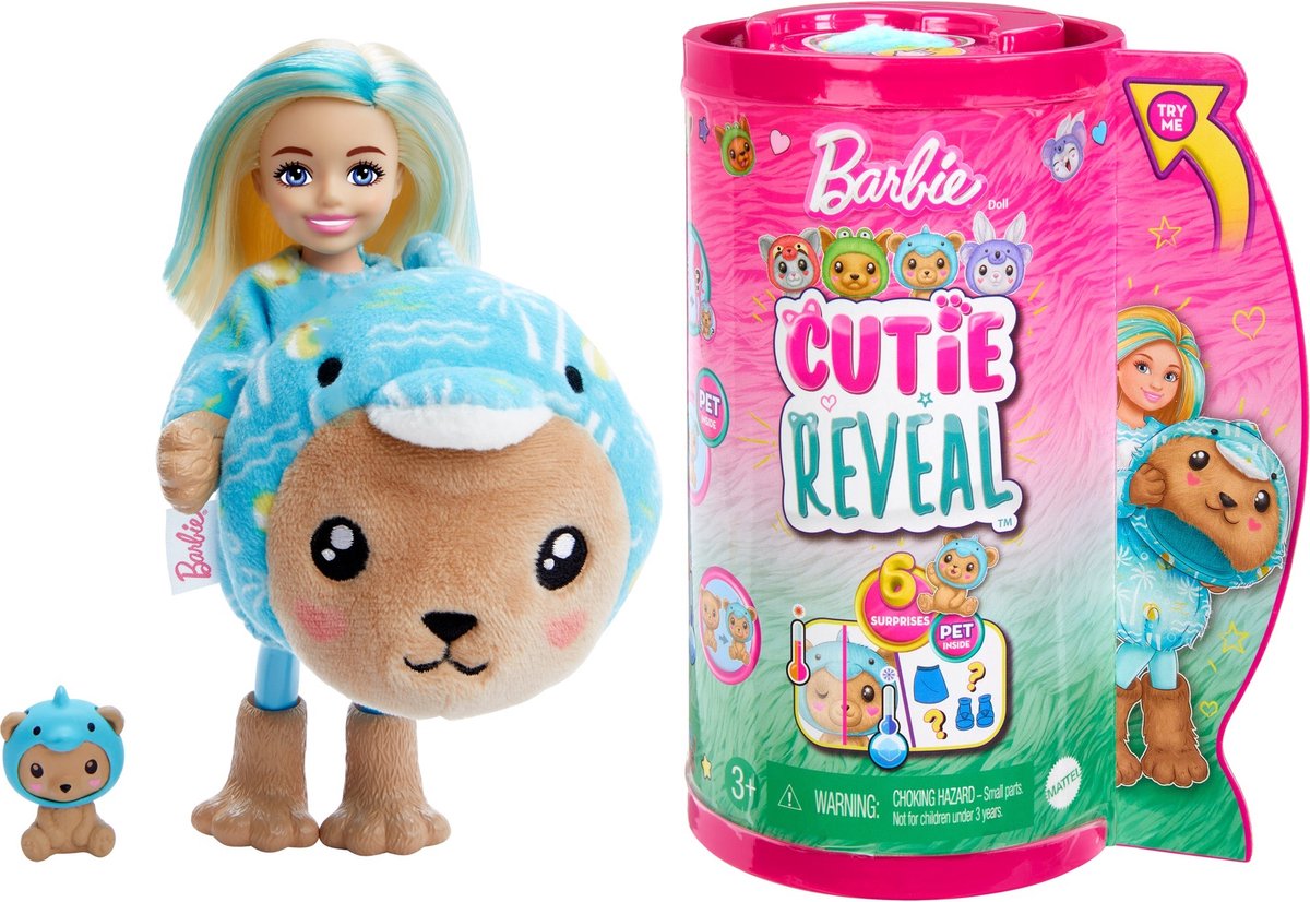 Barbie Cutie Reveal Pop - 139 cm - Teddybeer Dolfijn - Barbiepop