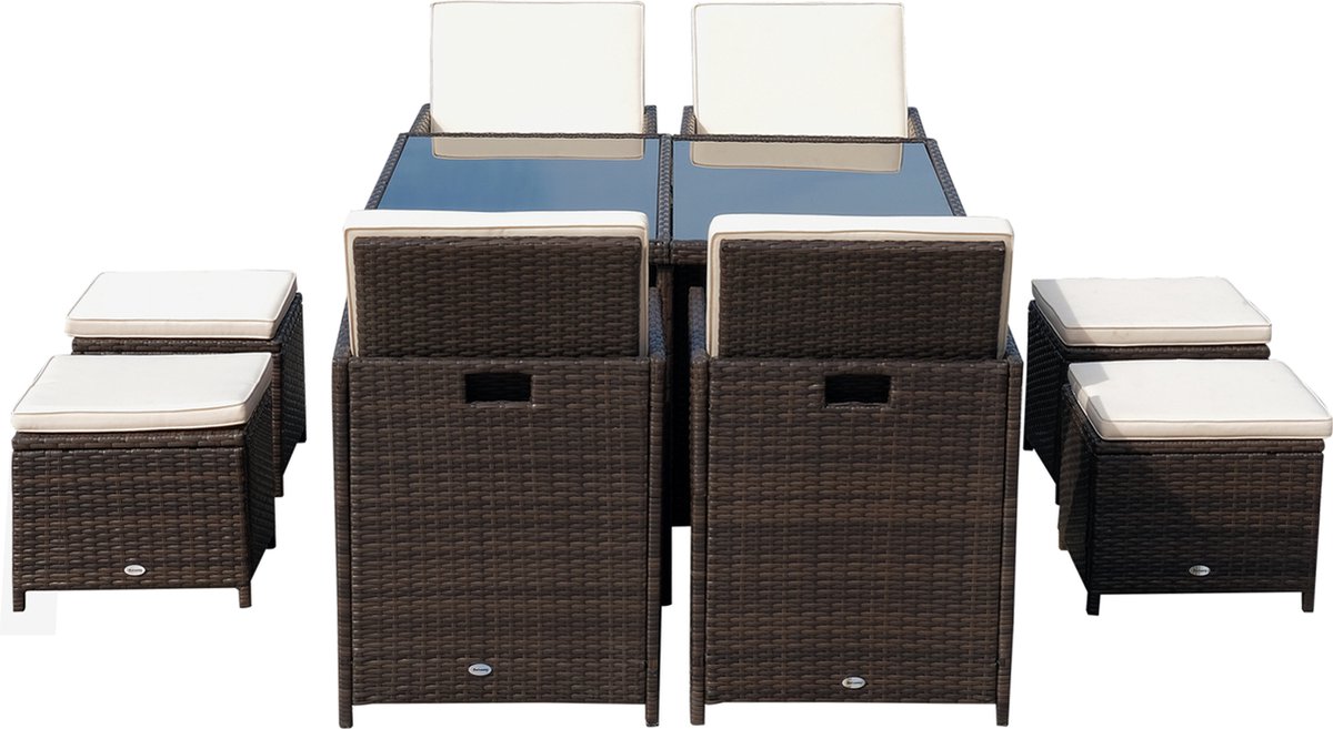 21-delige bruine polyrotan tuinset met kussens van Outsunny.