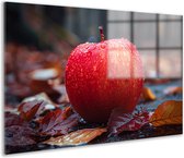 Appel schilderij op glas - Fruit glasschilderij - Muurdecoratie Bladeren - Klassiek schilderijen - Schilderij plexiglas - Schilderijen acrylglas 150x100 cm