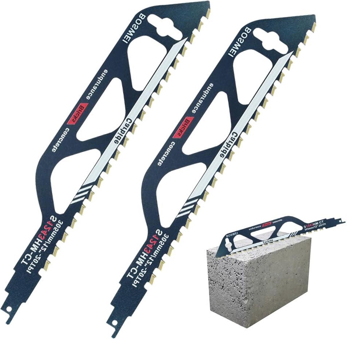Reciprozaagblad voor steen - hardmetaal zaagbladen - reciprozaag accessoires - baksteen cellenbeton cementplaat - S1243HM
