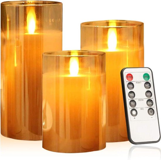 Set van 2 ledkaarsen - groen - 3d vlam - incl. afstandsbediening - timer en dimmer - 24 cm - Woonwinkel