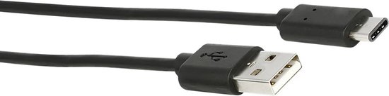 Zwarte USB-A naar USB-C kabel.