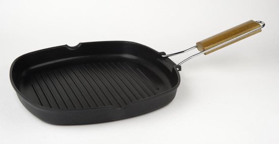 Griglia Antiaderente Vier In Alluminio Pressofuso, 20 Cm, Adatta A Induzione, Con Manico In Legno