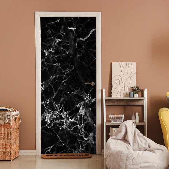 Sticker de porte Marbre - Pierre - Zwart - 90x205 cm - Affiche de porte
