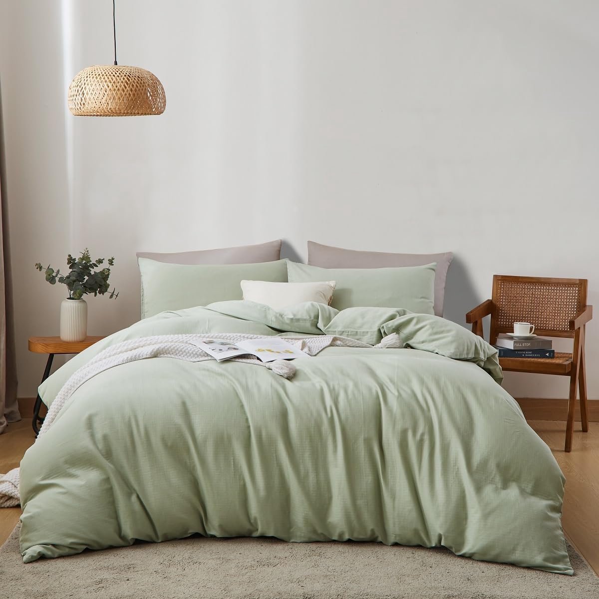 JGS® - Luxueus Dubbel Mousseline Beddengoedset 200 x 220, Katoen Linnen, Oeko-Tex Gecertificeerd in Dropgroen Kleur met Ritssluiting