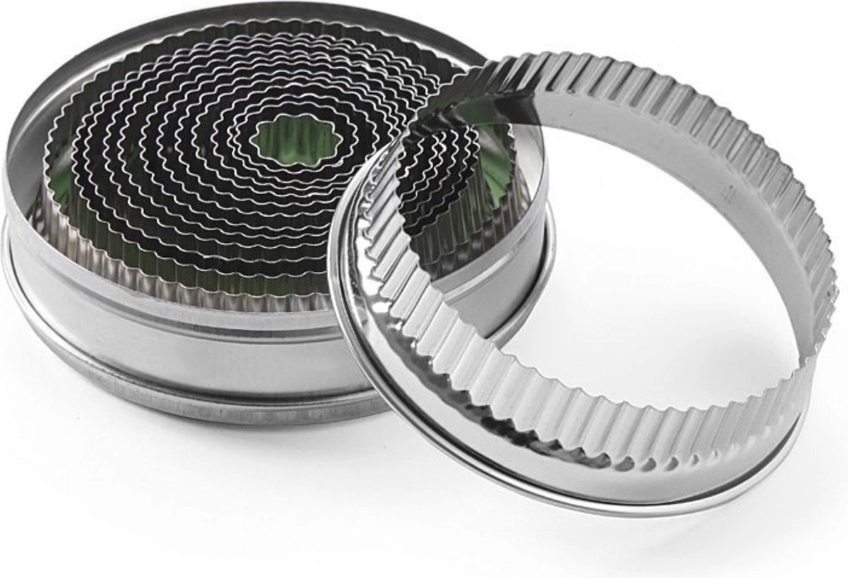 HENDI 14-delige uitsteekvorm set – kartelrand – rond – ø18-108 mm – roestvast staal