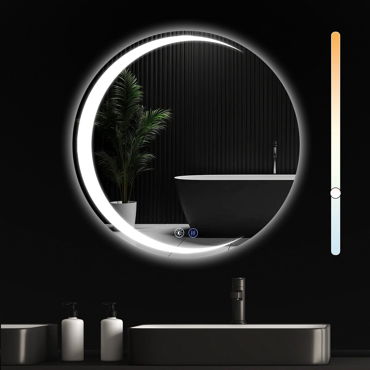 NETTLIFE Badkamerspiegel met LED Verlichting - Dimbaar - LED badkamerspiegel IP44 - 3 LED standen - Ronde - Wandspiegel met touch switch - Nikkel - 70cm