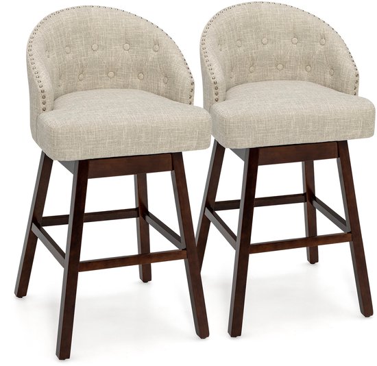 COSTWAY Lot de 2 tabourets de bar, chaise de bar rotative à 360°, tabouret de cuisine avec dossier et repose-pieds, hauteur d'assise 78 cm, chaise moderne, idéale pour bar, restaurants, pubs et cafés