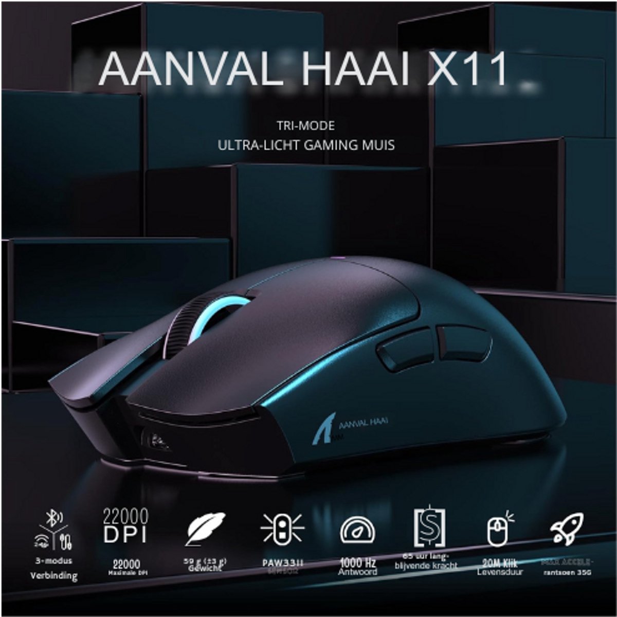 ATTACK SHARK X1 Gaming Mouse with Touchpad RGB Charging Dock, PixArt PAW3395PRO Gaming Sensor, BT/2.4G Wireless/Wired Gaming Mouse, 40000 DPI, 53g Superlight Gamer Mice for Win11/Xbox/PS/Mac (Black