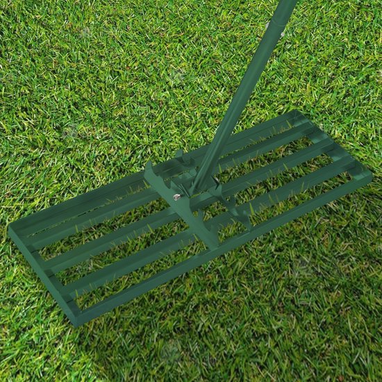 Aufun gras egaliseer rake leveling rake golf profi roestvrij staal nivellering hark met verstelbare steel voor golfbaan, tuin en hof (25×75 cm, groen) van Aufun — afbeelding 4