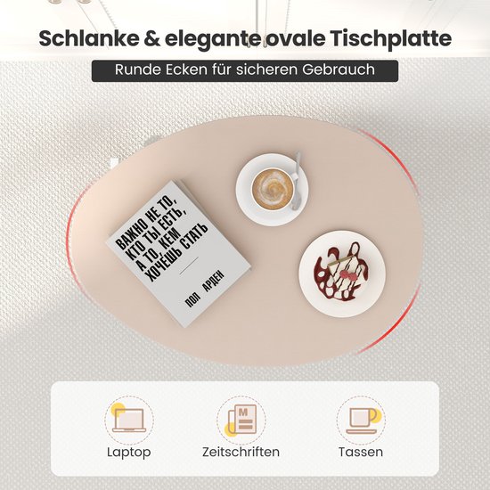 COSTWAY Bijzettafel in hoogte verstelbaar, laptoptabel met wieltjes 74