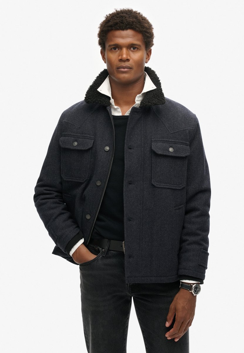 Superdry The Merchant Store-Wollen Chore jas Heren Jassen Marineblauw
