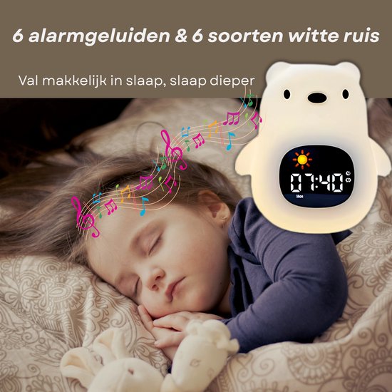 BABIVA® Premium Beer -Slaaptrainer -Slaapwekker en Nachtlampje kinderen - BPA Vrij-Slaapvriend van je kind-White noise & slaapliedjes-Draadloze-8 Kleursignalen-Touchbediening -Wasbaar-Timerfunctie - Slaaphulp voor kinderen-Usb- Veilige siliconen — afbeelding 5