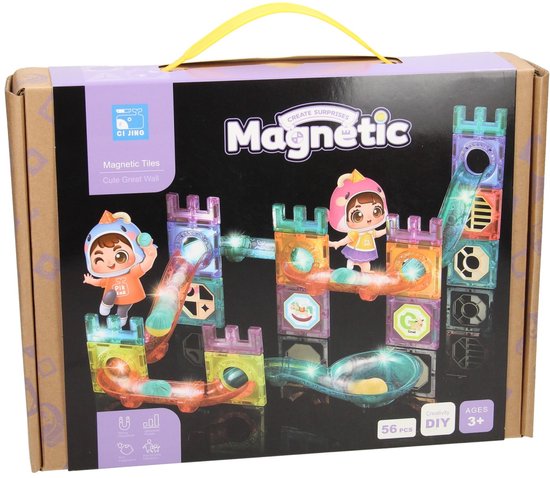 Magnetische Knikkerbaan Kasteel met Licht, 56dlg.