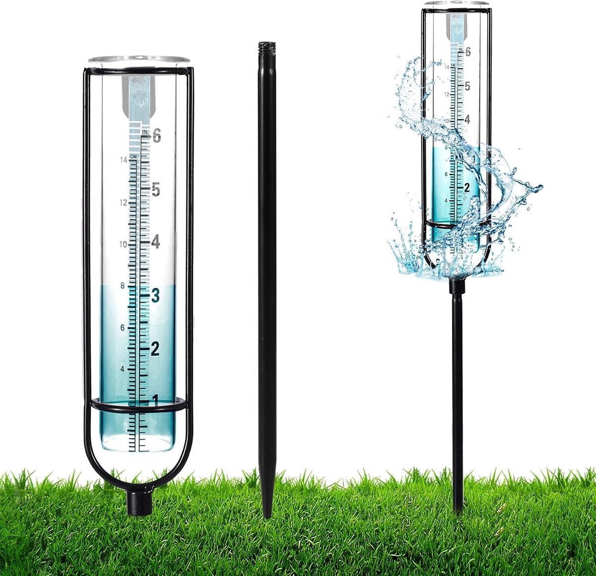 Regenmeter Buiten - Glazen Regenmeter met Paal - 1 stuk - 15,2 cm