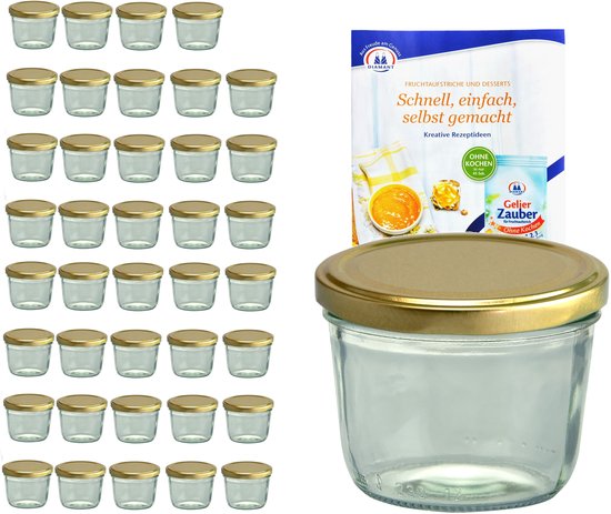 MamboCat Set Regalo 40 Vasetti In Vetro 230ml Con Coperchi Twist-Off E Libro Ricette Per Marmellate E Conserve