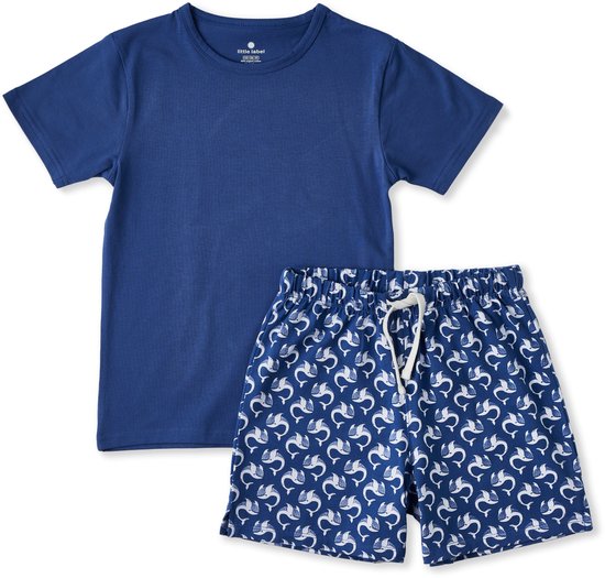 Little Label - Pyjama d'été garçon - bleu baleine - 110-116 / 6 ans - coton bio extra doux