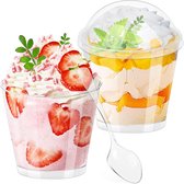 60 Verres à Dessert Avec Cuillères - 250 Ml, Plastique Transparent - Motif Floral, Réutilisables - Pour Fêtes, Mariages