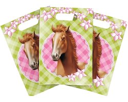 Paarden themafeestje feestzakjes/uitdeelzakjes - 6x stuks - plastic - Paarden kinderfeestje snoepzakjes - 25 x 17 cm