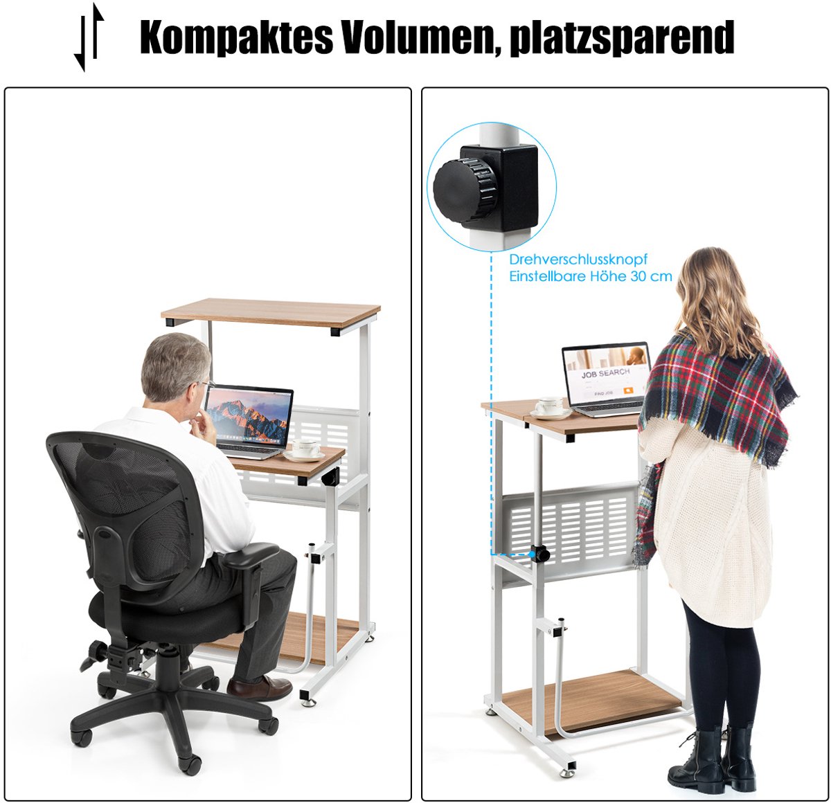 COSTWAY Sta-bureau, in hoogte verstelbaar, mobiele computertafel met wielen, kantelbaar tafelblad en 2 haken, bureau, state-zittafel, laptoptafel voor thuis, kantoor (walnoot COSTWAY Sta-bureau, in hoogte verstelbaar, mobiele computertafel met wielen, kantelbaar tafelblad en 2 haken, bureau, state-zittafel, laptoptafel voor thuis, kantoor (walnoot