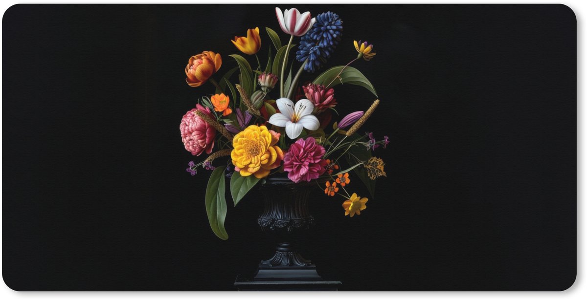 Muismat XXL 90x45 cm - Bureau onderlegger - Bureau mat Lente - Bloemen - Klassiek - Vaas - Bureaumat - Gaming mousepad xl - Bureaulegger groot - Computer deskmat