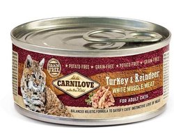 Kattenvoer CARNILOVE - Kalkoen en Rendier - Graanvrij, 12x100gr