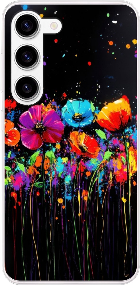 Telefoonhoesje Geschikt voor Samsung Galaxy S23 hoesje - Bloemen - Kleurrijk - Spetters - Siliconen Telefoonhoesje Telefoonhoesje