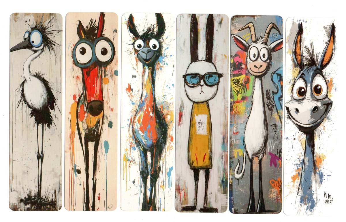 Dieren Boekenleggers Set – 6x Kleurrijke Illustraties op Hoogwaardig Karton – Perfect Cadeau voor Boekenliefhebbers – 15x4 cm – Dubbelzijdig