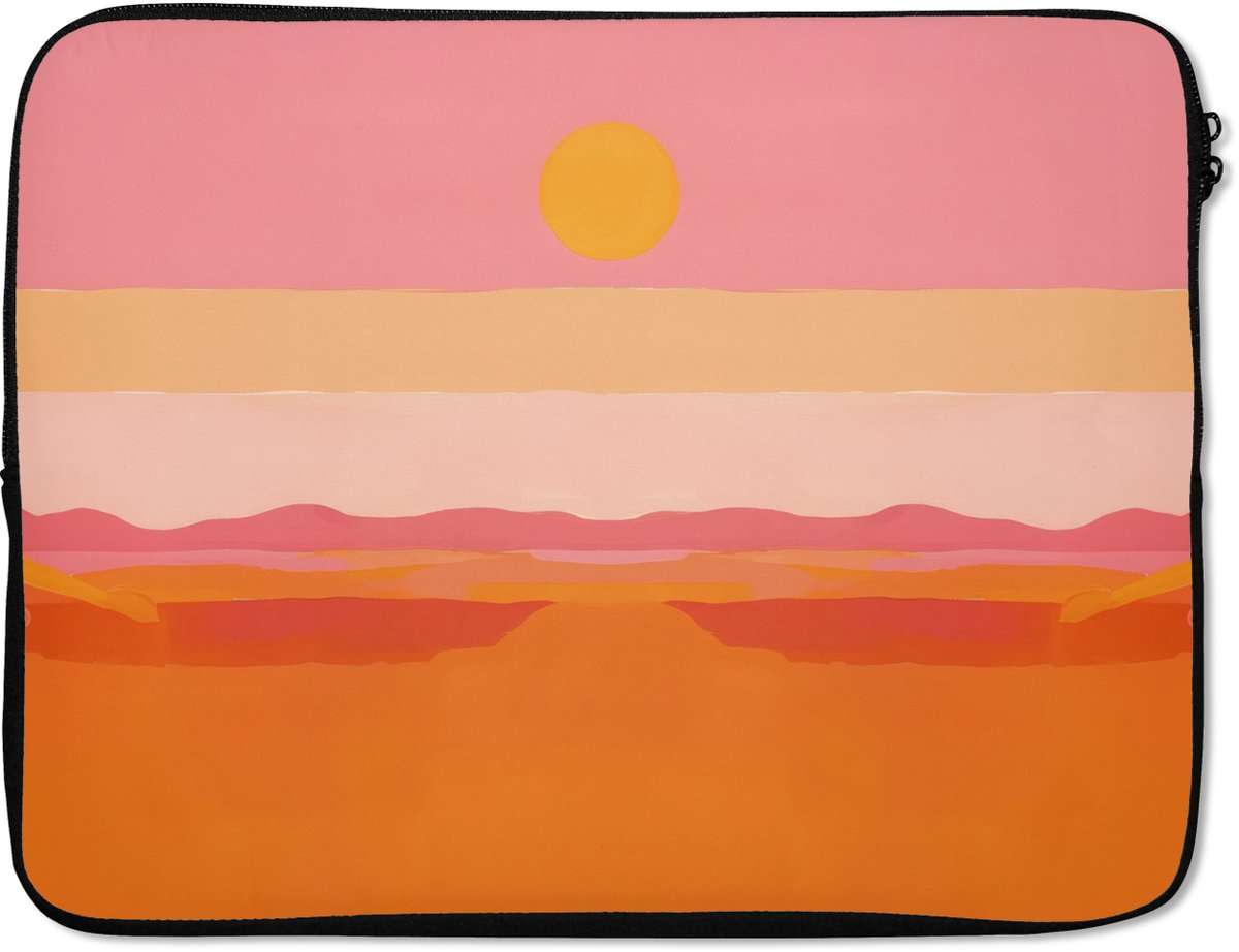Laptophoes 15.6 inch - Zon - Abstract - Landschap - Oranje - Laptop sleeve - Binnenmaat 37x26 cm - Zwarte achterkant
