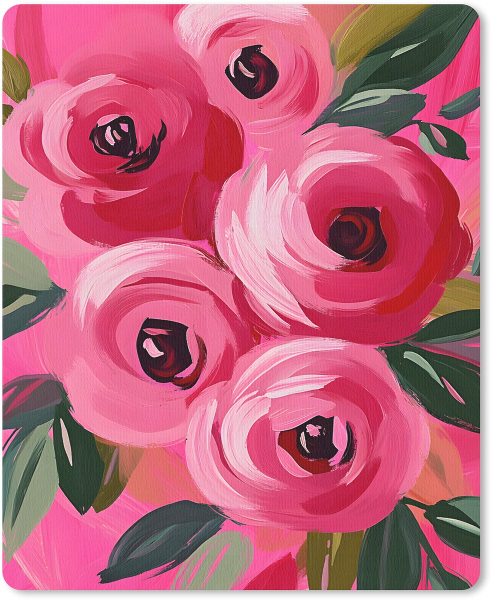 Muismat 19x23 cm - Mousepad Bloemen - Verf - Roze - Muismatten