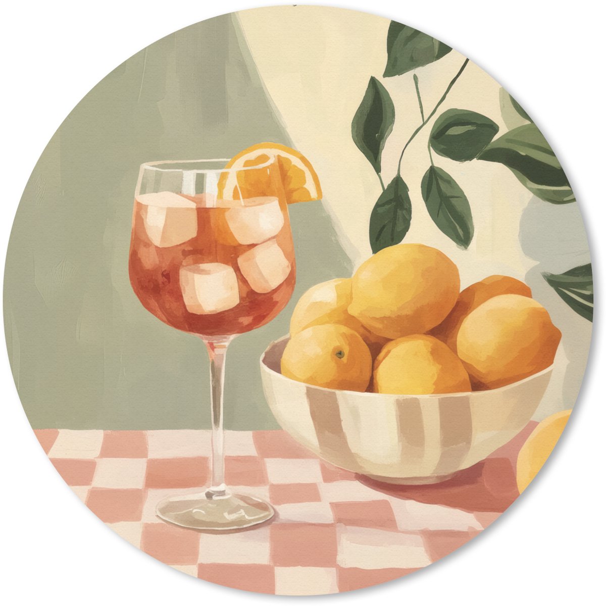 Muismat rond 40x40 cm - Mousepad Citroenen - Glas - Tafelkleed - Geblokt - Ronde muismatten