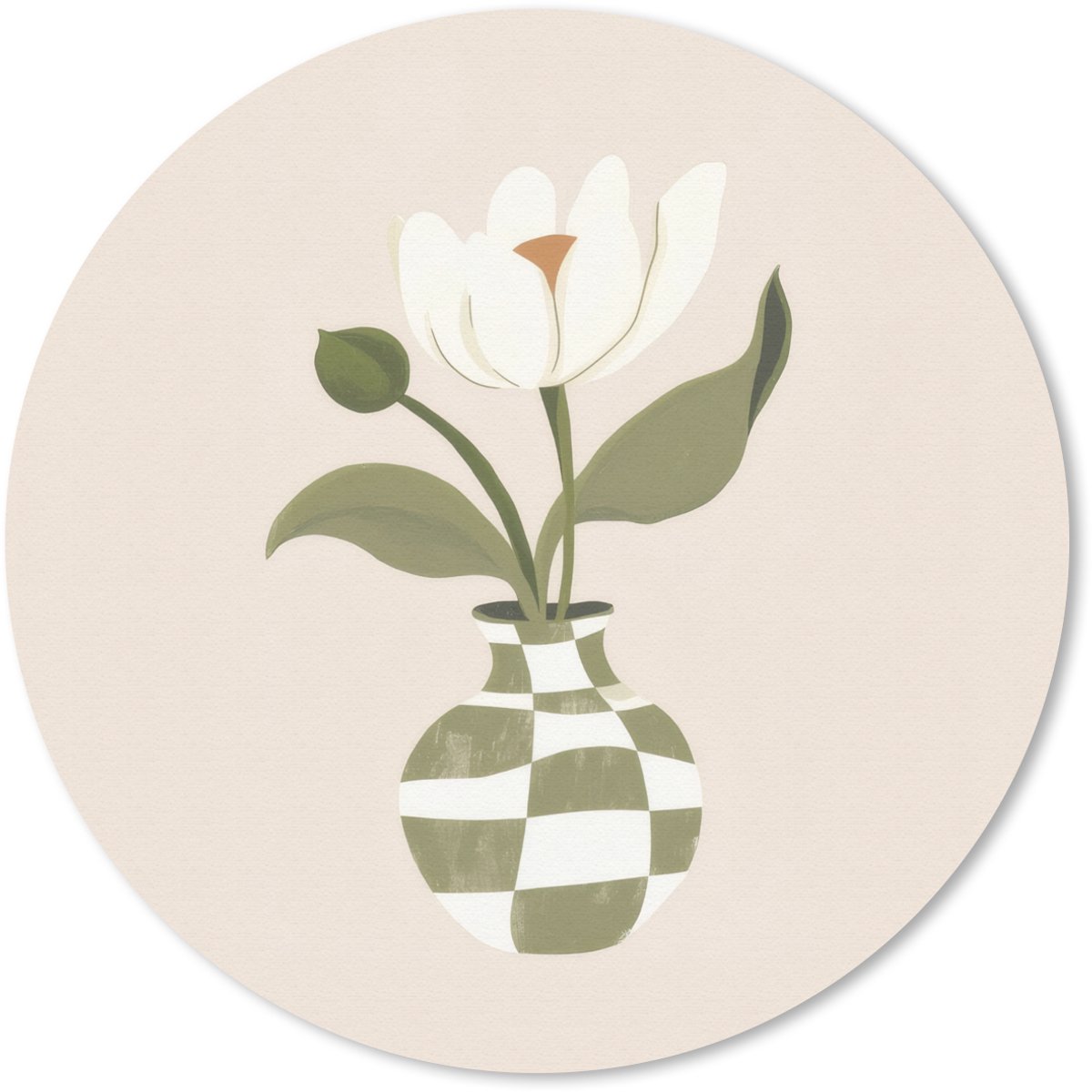Muismat rond 20x20 cm - Mousepad Vaas - Geruit - Bloem - Groen - Ronde muismatten