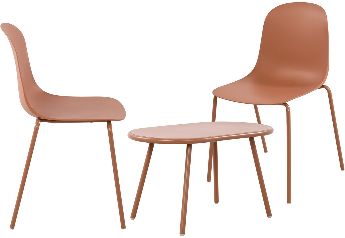 CLP Veldin tuinset - voor de tuin - loungeset - Set van tafel Berea en 2 x stoel Hardin - UV-bestendig - Tuinmeubelen - terracotta