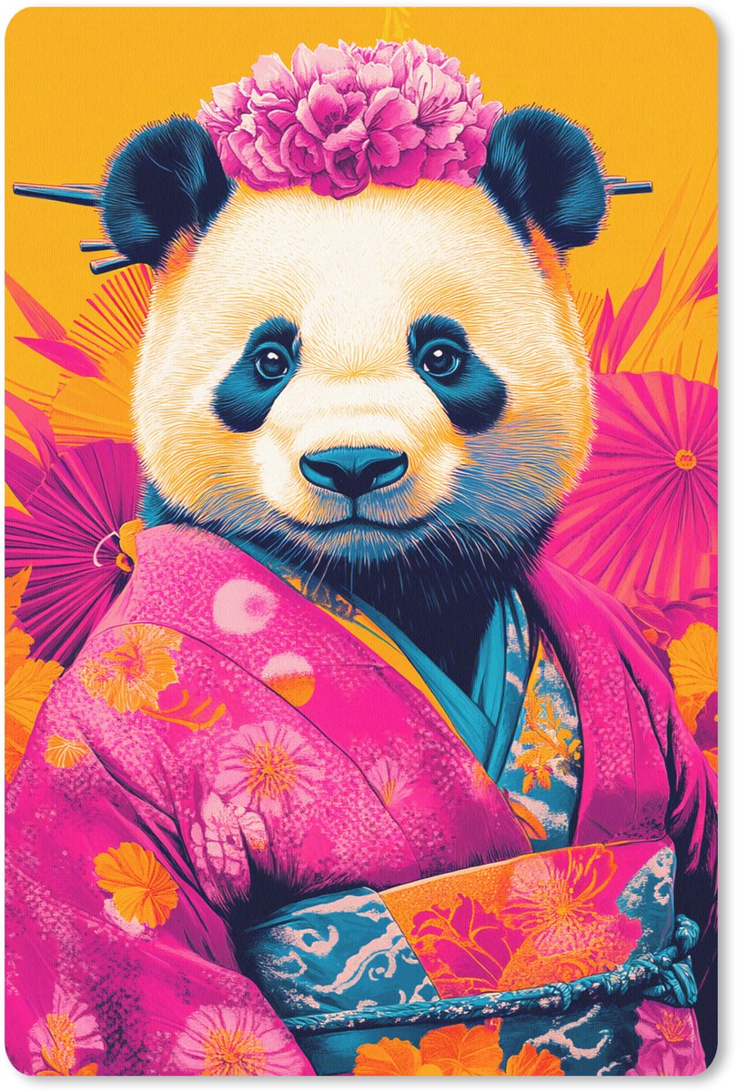 Muismat 18x27 cm - Mousepad Kimono - Roze - Panda - Bloemenkroon - Muismatten