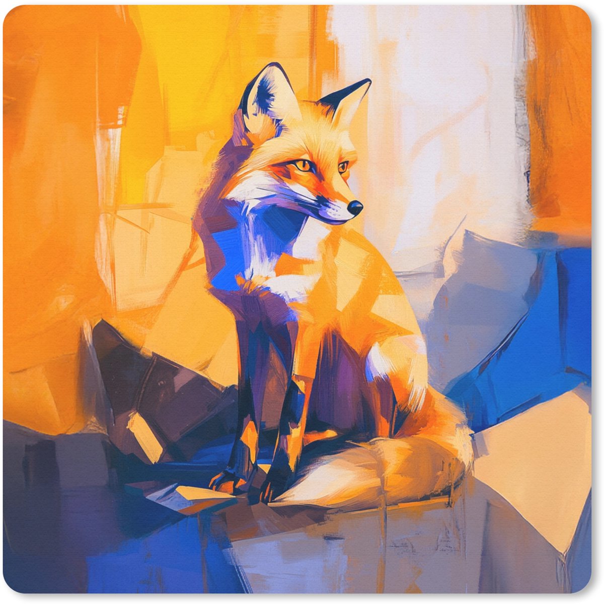 Muismat 20x20 cm - Mousepad Vos - Oranje - Vormen - Abstract - Muismatten