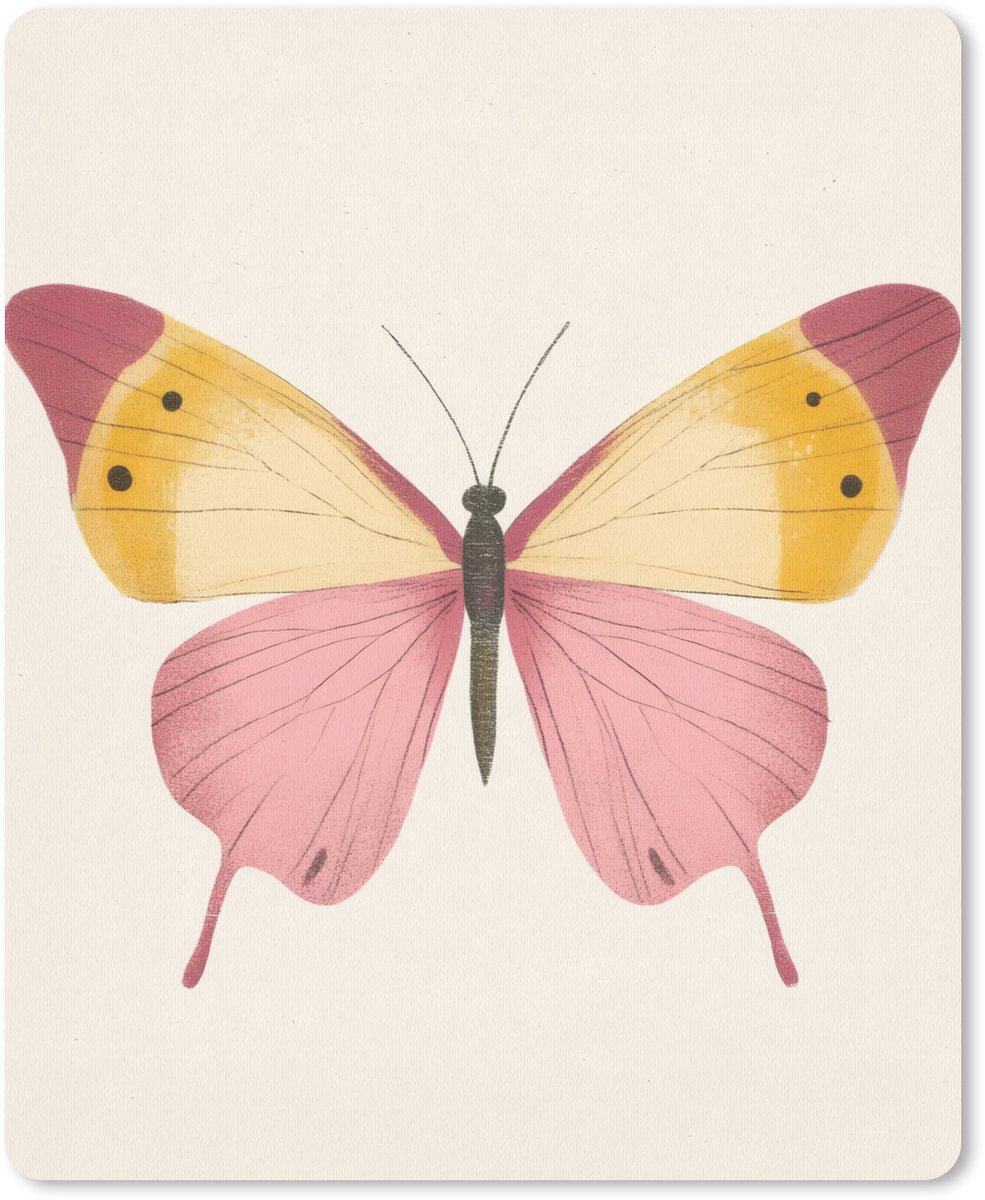 Muismat 19x23 cm - Mousepad Vlinder - Illustratie - Roze - Muismatten