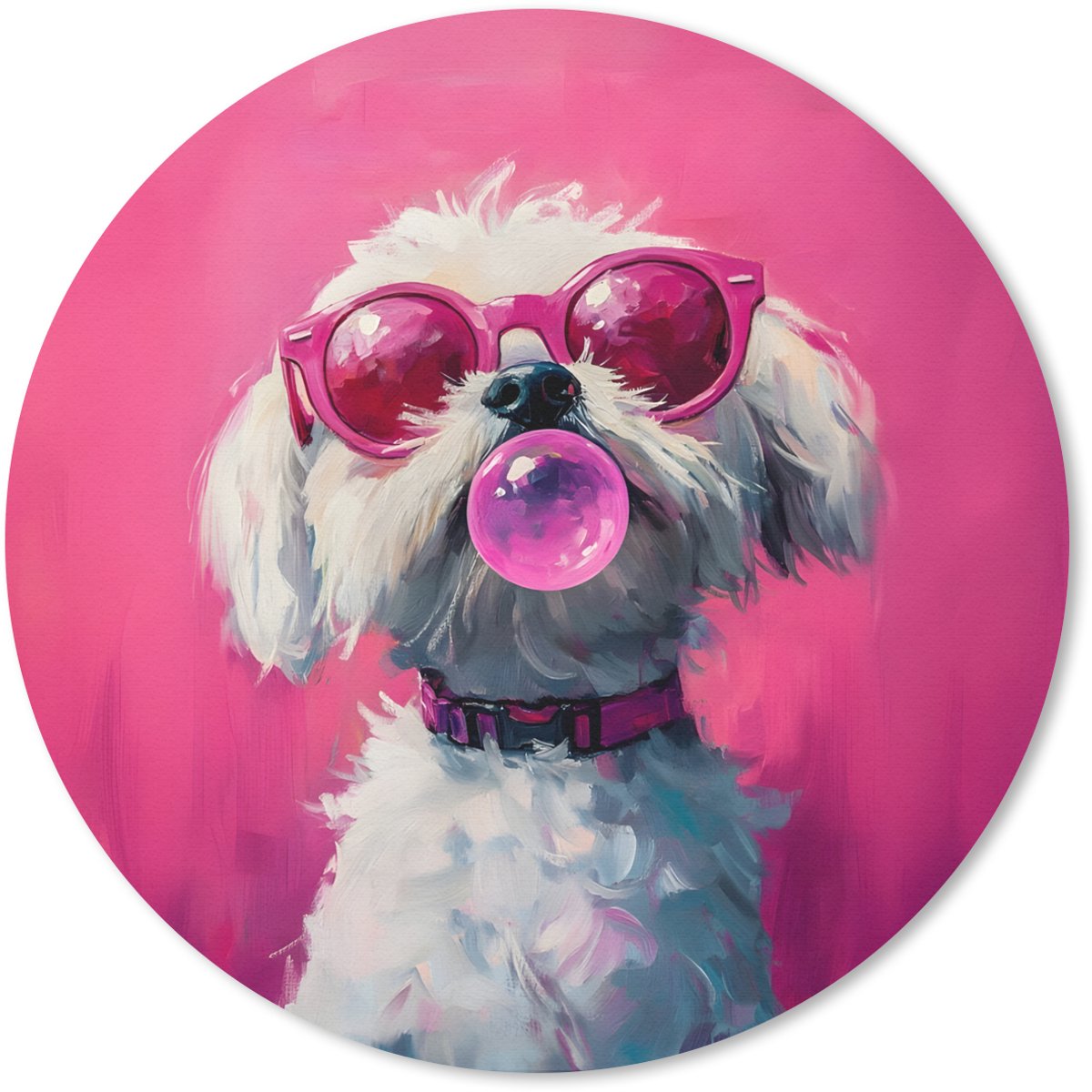 Muismat rond 40x40 cm - Mousepad Pink - Hond - Bubbel - Ronde muismatten