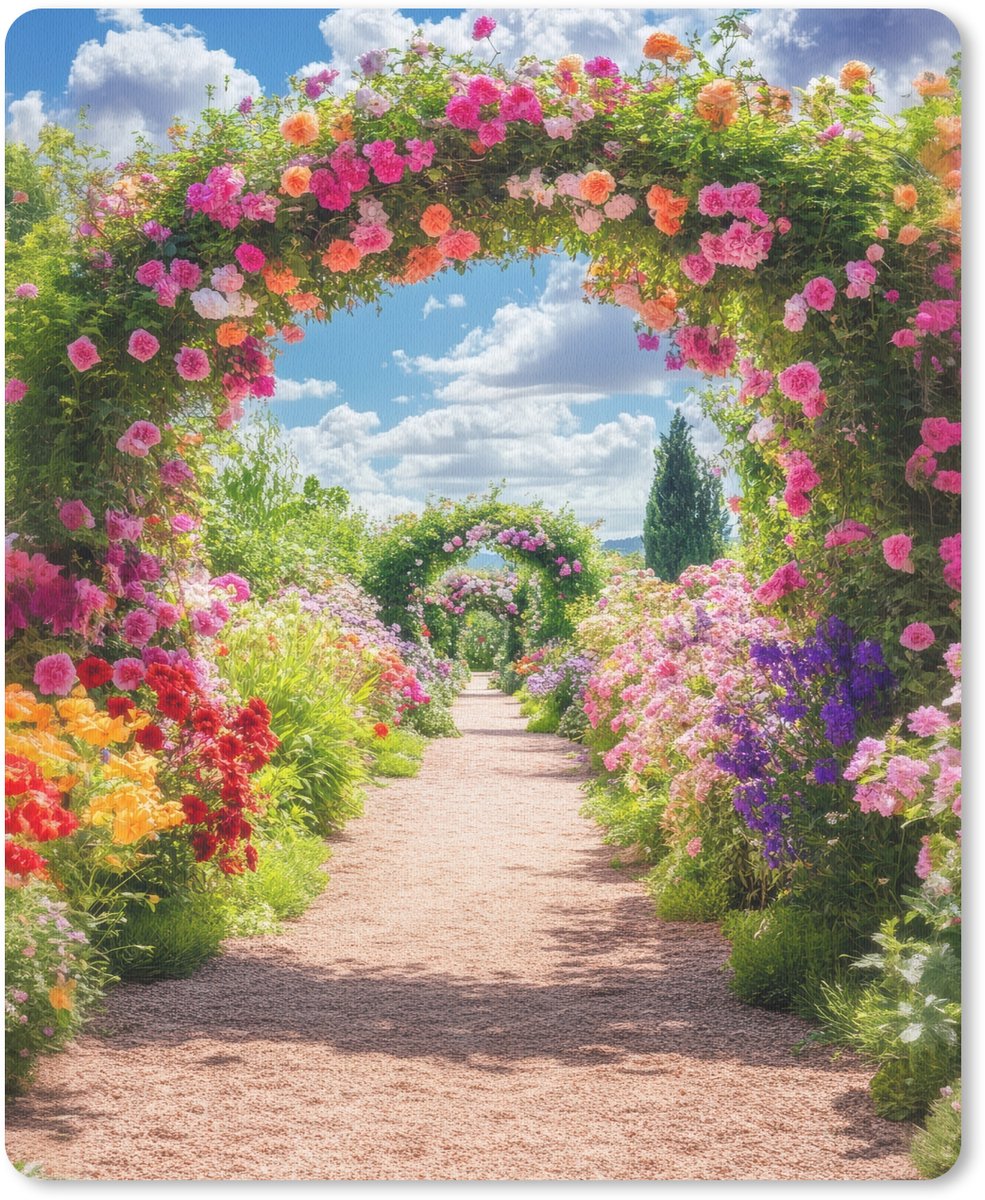 Muismat 19x23 cm - Mousepad Doorkijk - Bloemen - Kleurrijk - Natuur - Muismatten