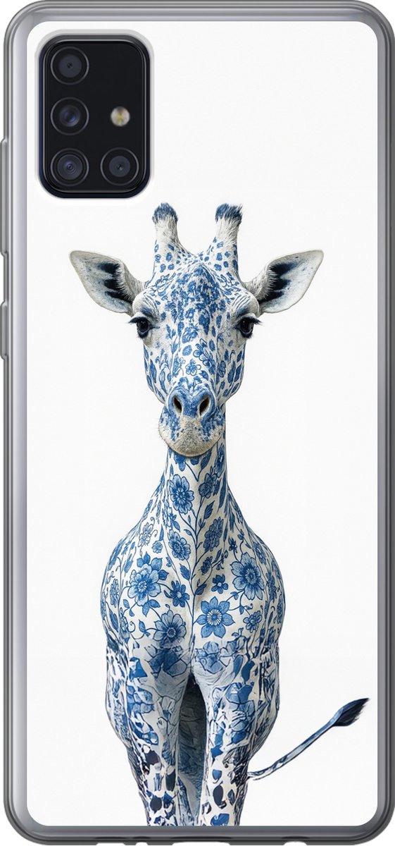 Telefoonhoesje Geschikt voor Samsung Galaxy A52 5G hoesje - Giraffe - Delfts blauw - Dieren - Minimalistisch - Siliconen Telefoonhoesje Telefoonhoesje