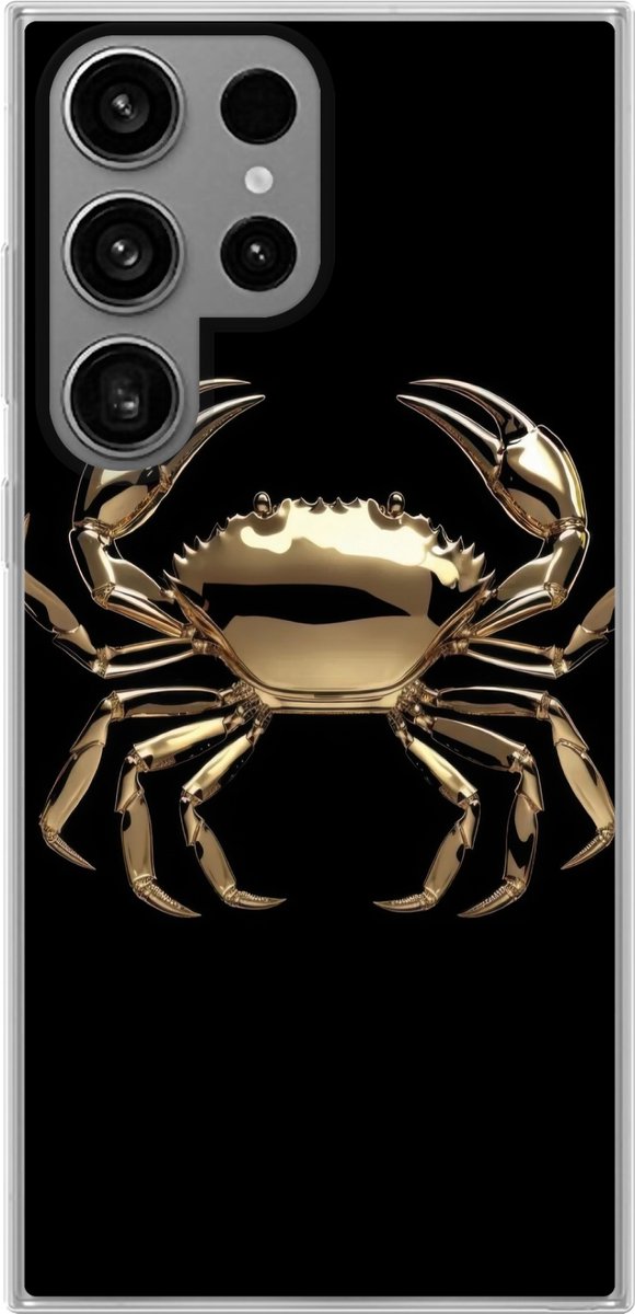 Telefoonhoesje Geschikt voor Samsung Galaxy S23 Ultra hoesje - Goud - Krab - Dieren - Zwart - Siliconen Telefoonhoesje Telefoonhoesje