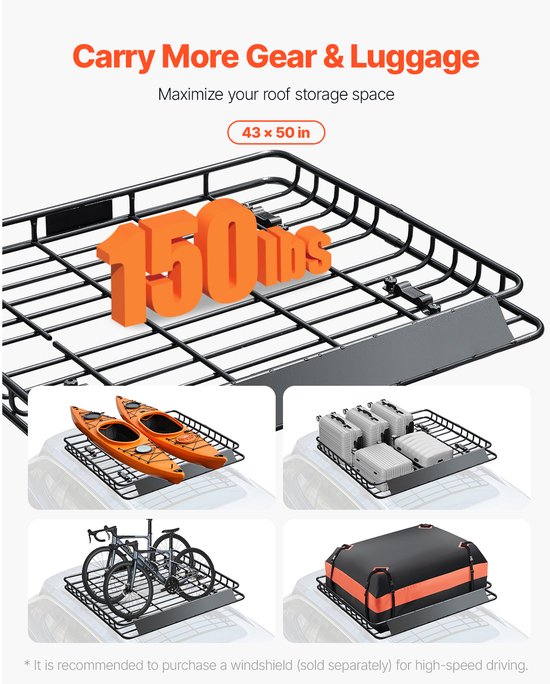 Panier de toit de voiture (1095 x 1270 x 105 mm) - Panier de toit universel en acier inoxydable avec une capacité de charge jusqu'à 68 kg, idéal pour les SUV et les camions.
